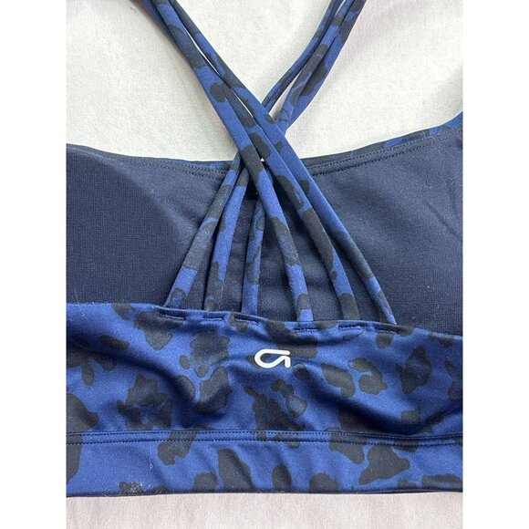 Gap Fit Eclipse Strappy Sports Bra Leopard Print Size S Navy Blue Black - Picture 3 of 5